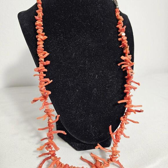 Vintage Natural Red Coral Branch and Heishi Necklace for Women, Southwestern 26" - Picture 5 of 10